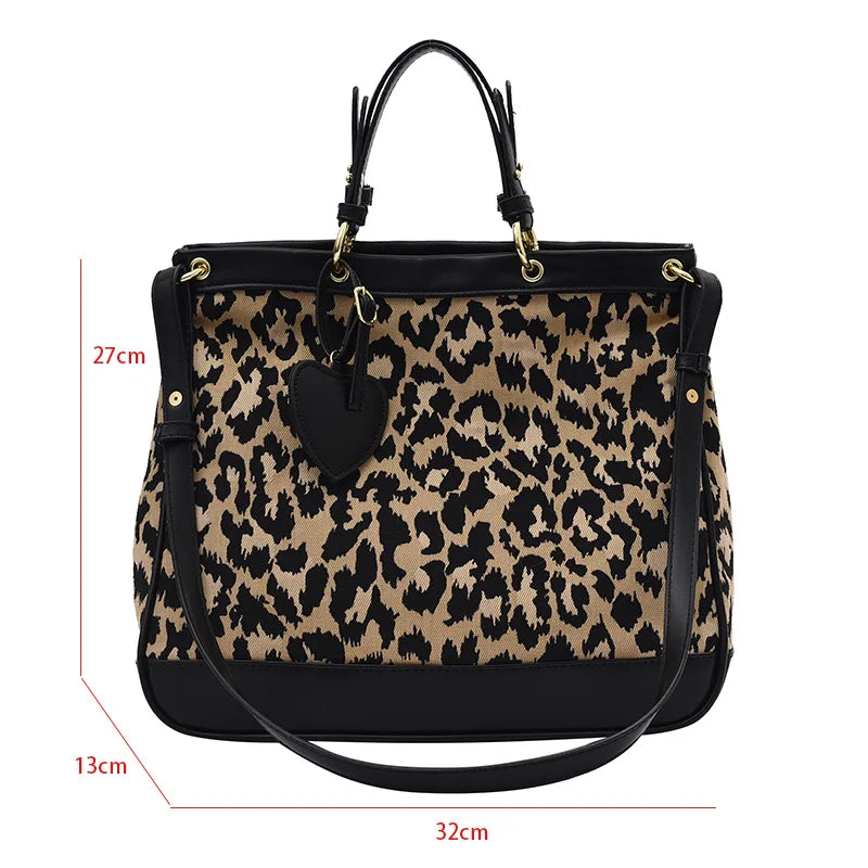 Houndstooth Wool Shoulder Bags Leopard Tote