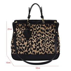 Houndstooth Wool Shoulder Bags Leopard Tote