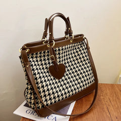 Houndstooth Wool Shoulder Bags Leopard Tote