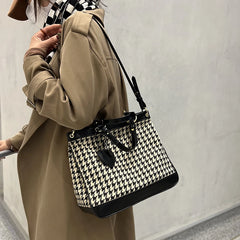 Houndstooth Wool Shoulder Bags Leopard Tote