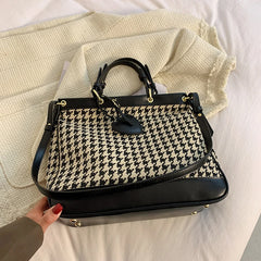 Houndstooth Wool Shoulder Bags Leopard Tote