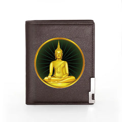 Mystical Buddhism Leather Wallet Men Women Billfold Slim Credit Card Purse