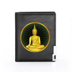Mystical Buddhism Leather Wallet Men Women Billfold Slim Credit Card Purse