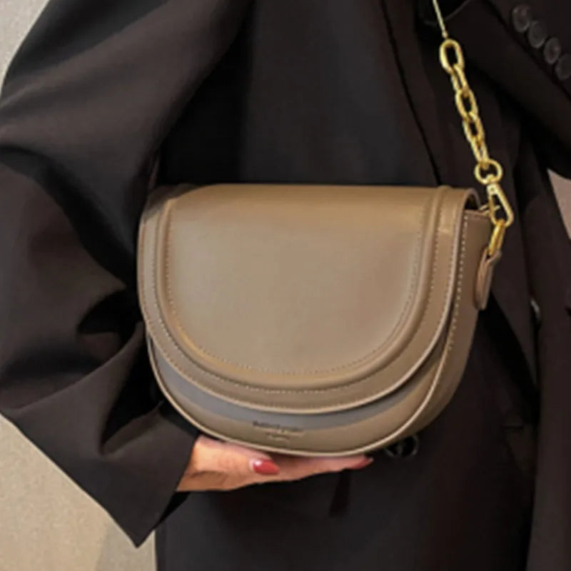 Pure Ladies Small Flap Bag Half Leather Shoulder Bag