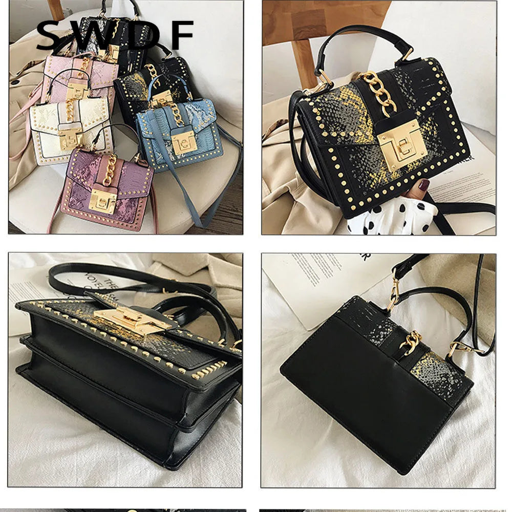 Snakeskin Pattern Shoulder Bags Square PU Leather Crossbody Bags Women Handbags