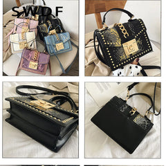 Snakeskin Pattern Shoulder Bags Square PU Leather Crossbody Bags Women Handbags