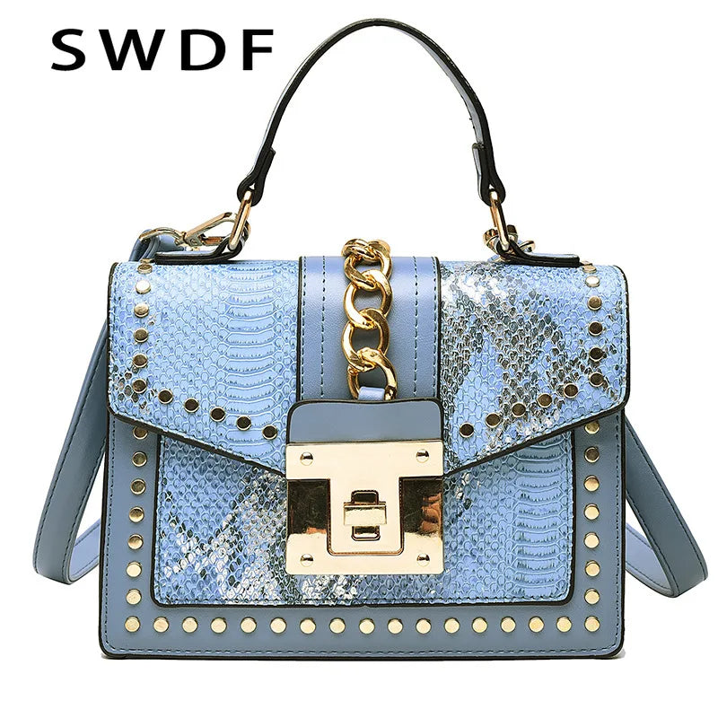 Snakeskin Pattern Shoulder Bags Square PU Leather Crossbody Bags Women Handbags