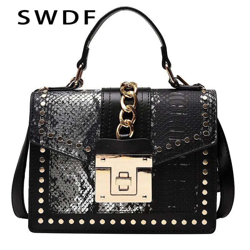 Snakeskin Pattern Shoulder Bags Square PU Leather Crossbody Bags Women Handbags