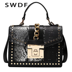 Snakeskin Pattern Shoulder Bags Square PU Leather Crossbody Bags Women Handbags