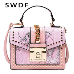 Snakeskin Pattern Shoulder Bags Square PU Leather Crossbody Bags Women Handbags