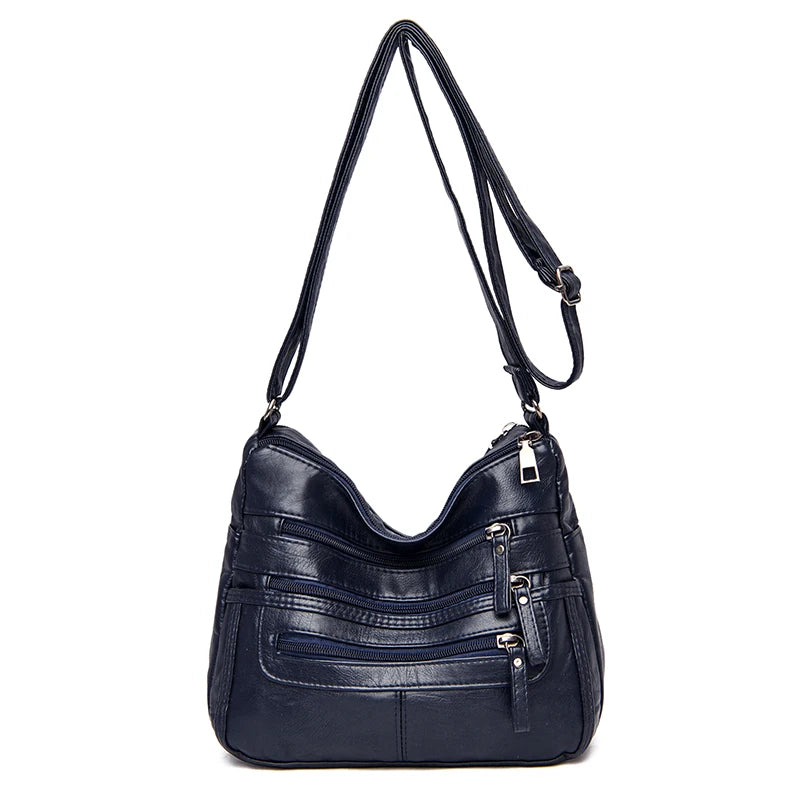 Soft Leather Shoulder Bags Multi-Layer Crossbody Handbag Purse