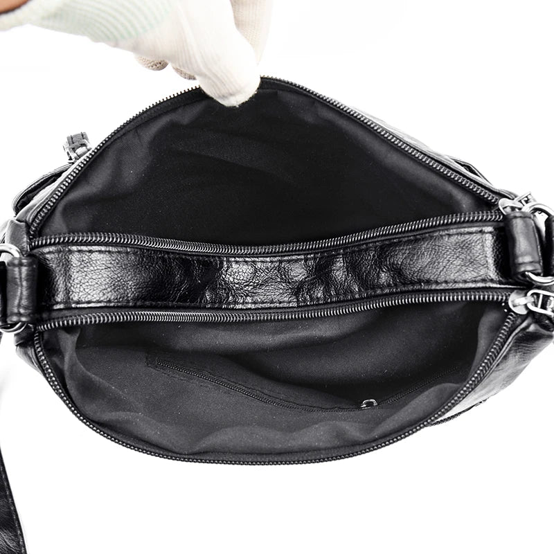 Soft Leather Shoulder Bags Multi-Layer Crossbody Handbag Purse