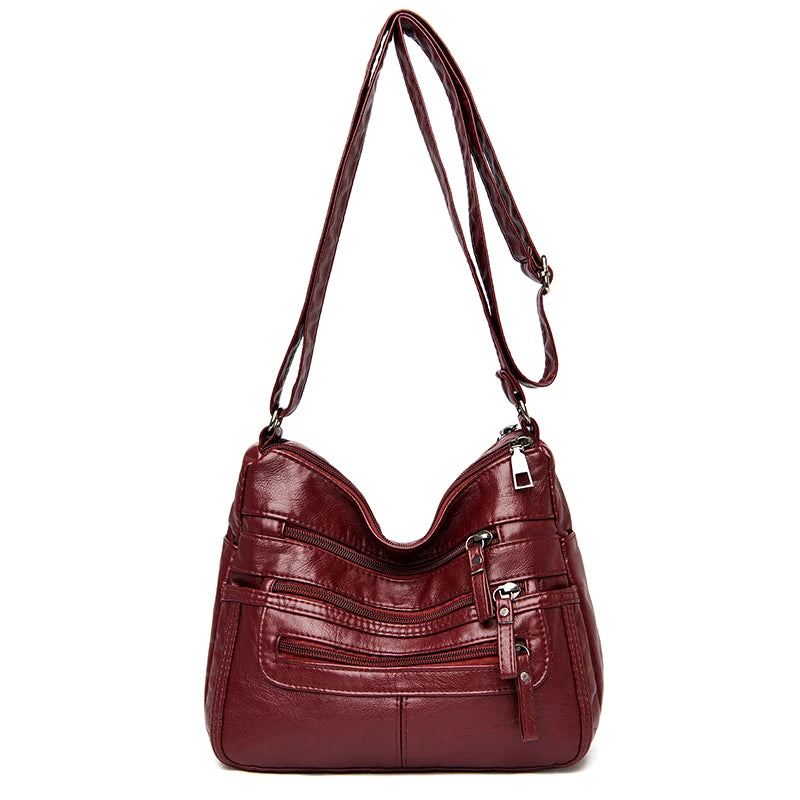 Soft Leather Shoulder Bags Multi-Layer Crossbody Handbag Purse