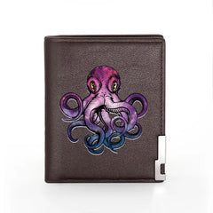 Steampunk Octopus Leather Wallet Men Women Billfold Slim Credit Card Holders