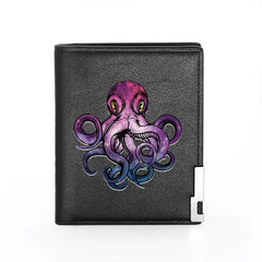 Steampunk Octopus Leather Wallet Men Women Billfold Slim Credit Card Holders