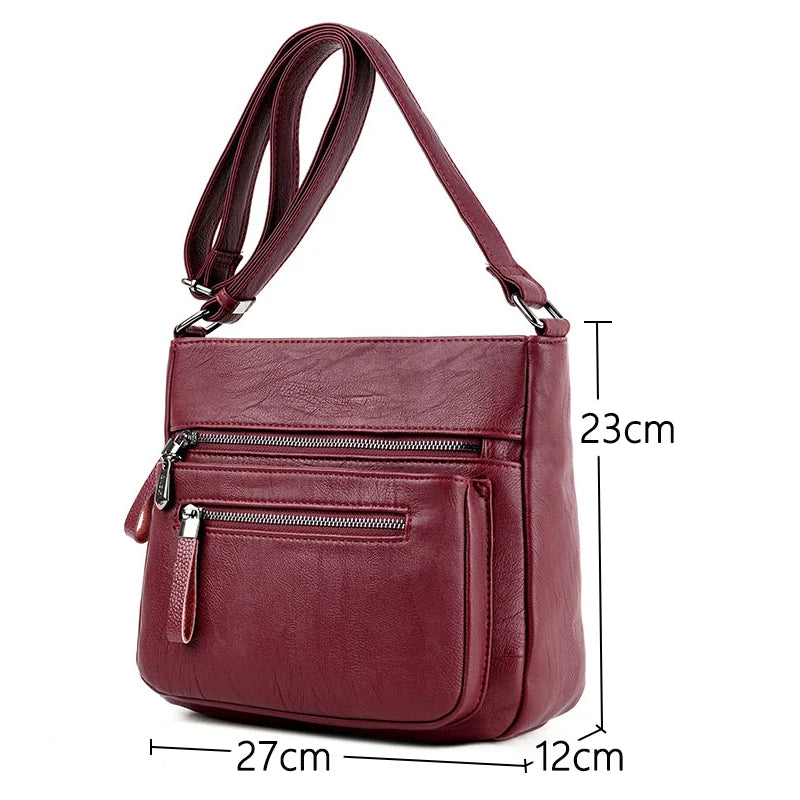 Classic Style Ladies Hand Shoulder Crossbody Bag PU Leather Top-Handle Purse