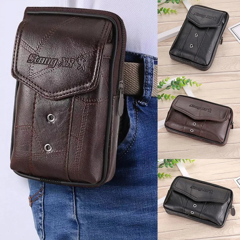 Vintage Men Pu Leather Waist Bag Phone Pouch Travel Hip Purse