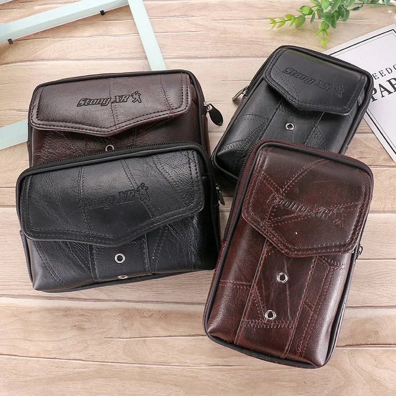 Vintage Men Pu Leather Waist Bag Phone Pouch Travel Hip Purse
