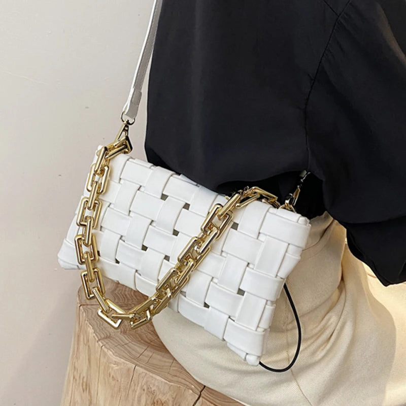 Thick Chain PU Leather Crossbody Bag Famous Ladies Shoulder Handbag