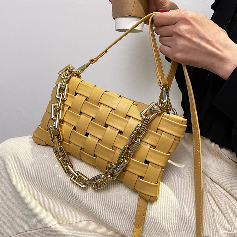 Thick Chain PU Leather Crossbody Bag Famous Ladies Shoulder Handbag