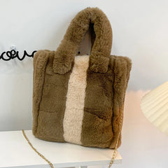 Classic Women Handbag Tote Bags Faux Fur Plush Bucket Bag