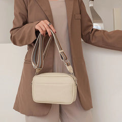 Classic Women Messenger Bag PU Shoulder Bag Wide Strap Solid Crossbody Bags