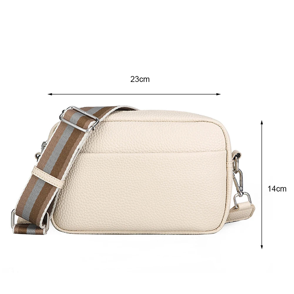 Classic Women Messenger Bag PU Shoulder Bag Wide Strap Solid Crossbody Bags