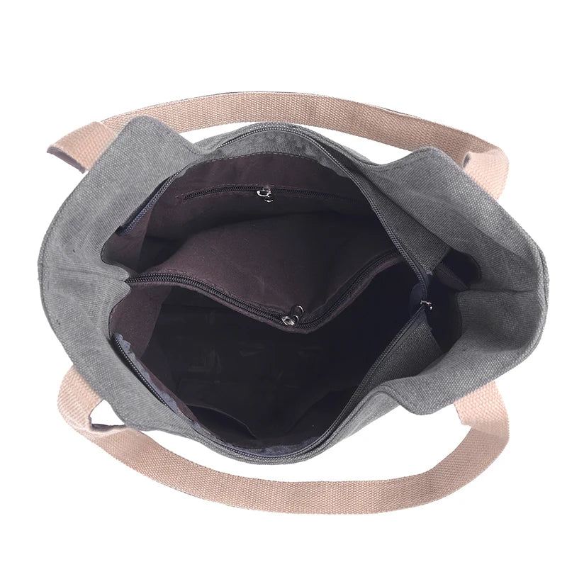Vintage Gray Women Shopping Bag Casual Shoulder Handbag