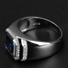 Square Crystal Sapphire Diamonds Ring Men Silver Bague Jewelry