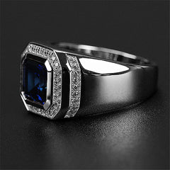 Square Crystal Sapphire Diamonds Ring Men Silver Bague Jewelry