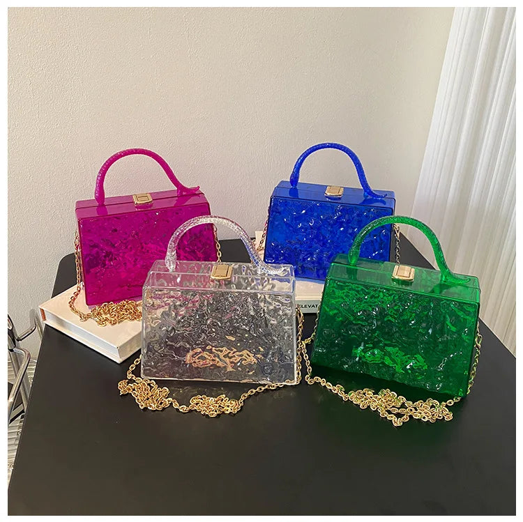 Clear Acrylic Box Evening Bag Top Handle Dinner Clutch Purses Crossbody Bag