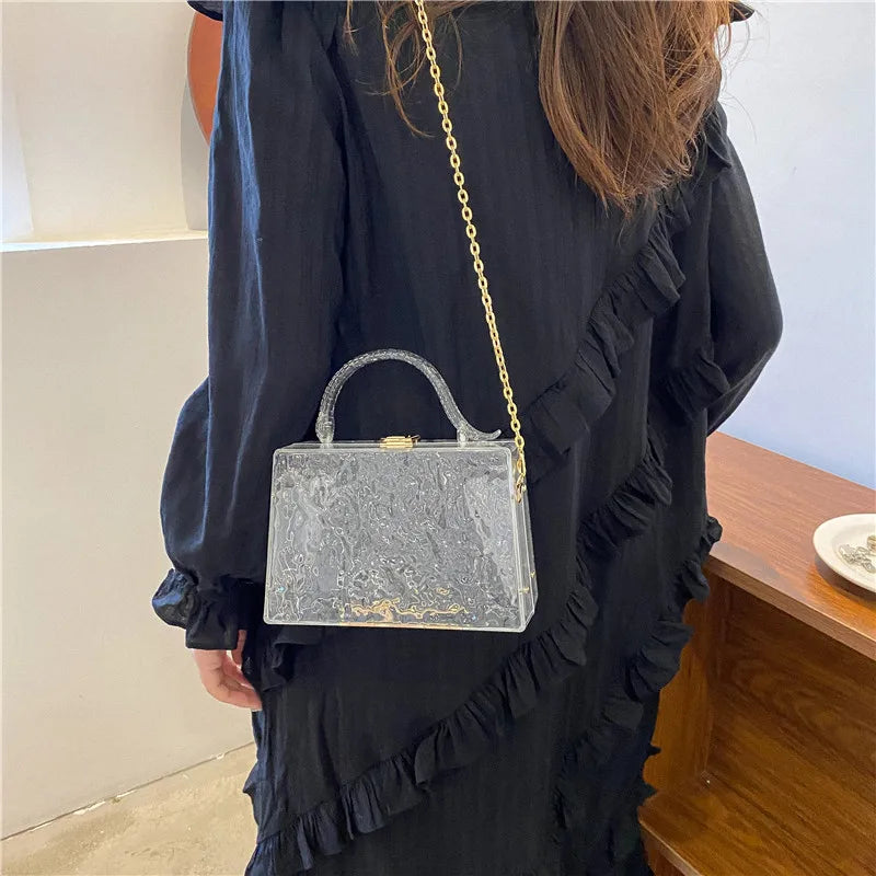 Clear Acrylic Box Evening Bag Top Handle Dinner Clutch Purses Crossbody Bag