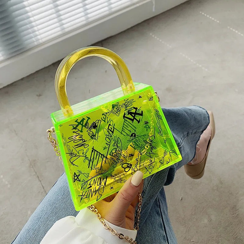 Clear Acrylic Jelly PVC Bag Trapezoid Box Transparent Handle Crossbody Bags