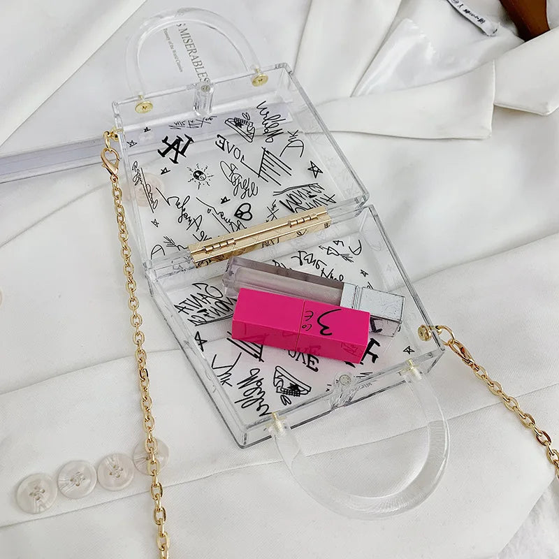 Clear Acrylic Jelly PVC Bag Trapezoid Box Transparent Handle Crossbody Bags