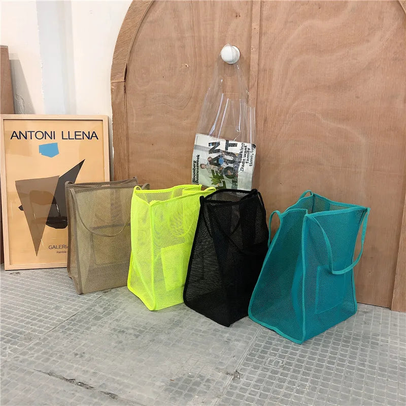 Mesh Shoulder Bag Beach Canvas Shopping Tote Heavy Duty Handbags