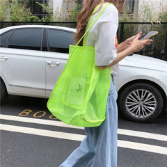 Mesh Shoulder Bag Beach Canvas Shopping Tote Heavy Duty Handbags