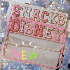 Clear Nylon Cosmetic Bag with Glitter Varsity Letter Patches