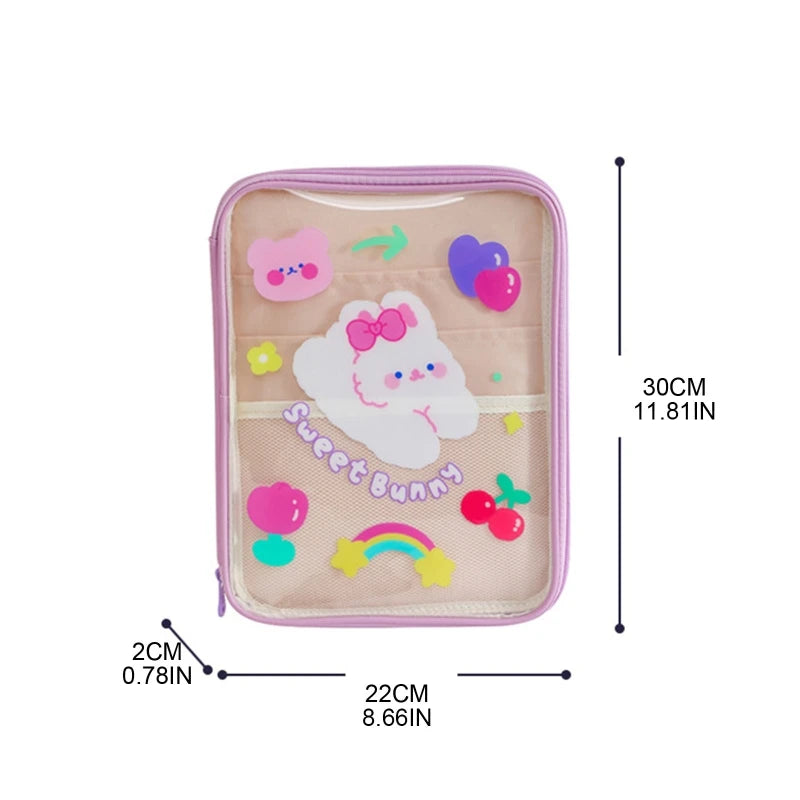 Cartoon Bear Tablet Sleeve Bag Clear PVC Storage Pouch