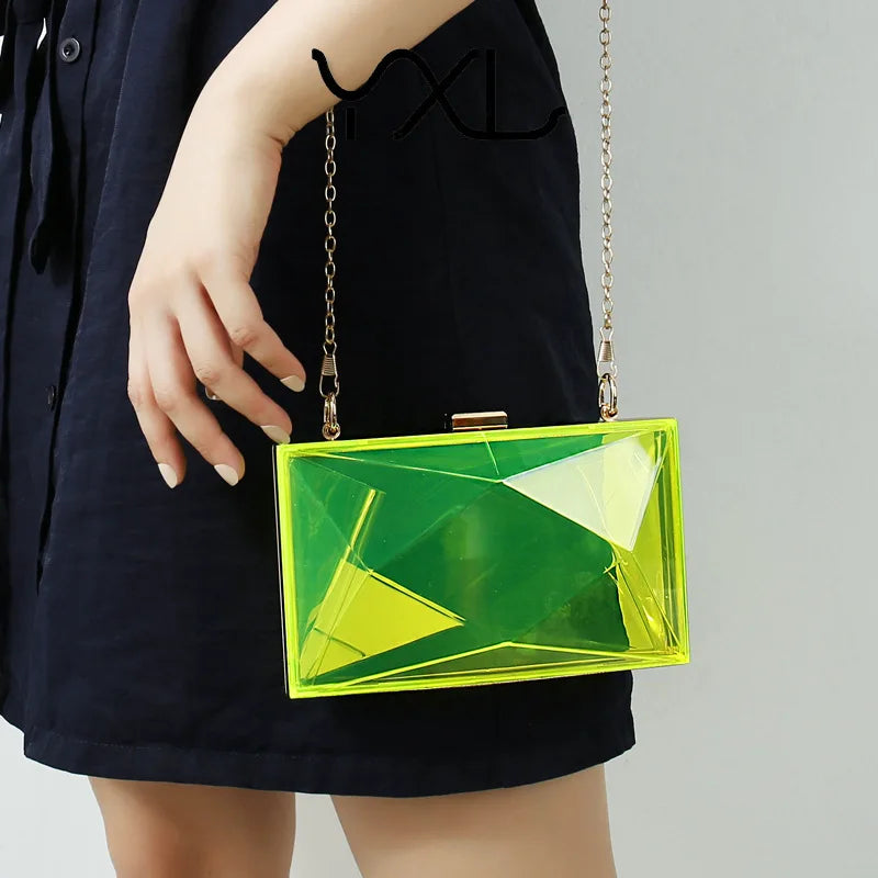 Clear Transparent PVC Resin Acrylic Bag Chain Candy Party Evening Geometric Shap