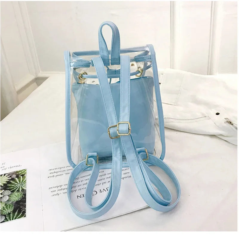 Clear Women Casual Backpacks Transparent Bags PVC Handbags