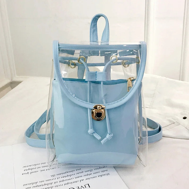 Clear Women Casual Backpacks Transparent Bags PVC Handbags