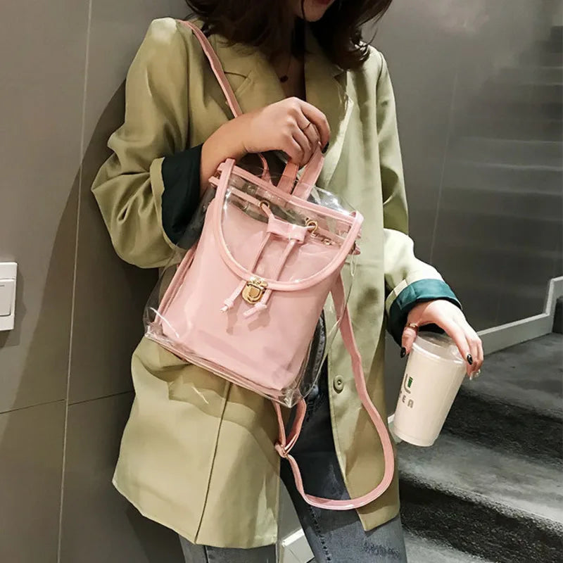 Clear Women Casual Backpacks Transparent Bags PVC Handbags