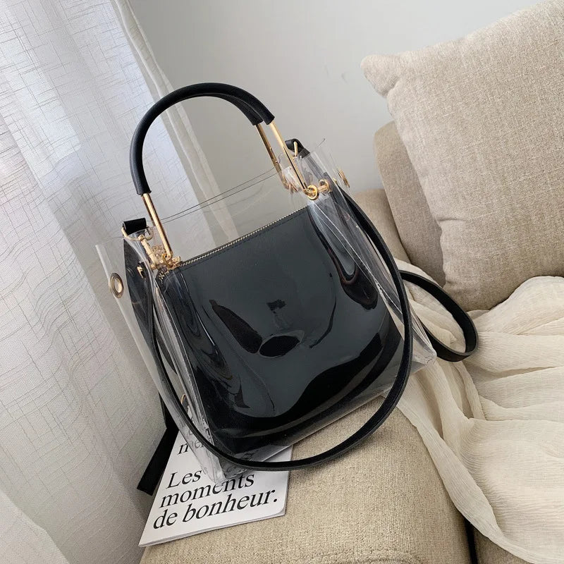 Clear Women Tote Bag PVC Transparent Shopping Bag Shoulder Handbag
