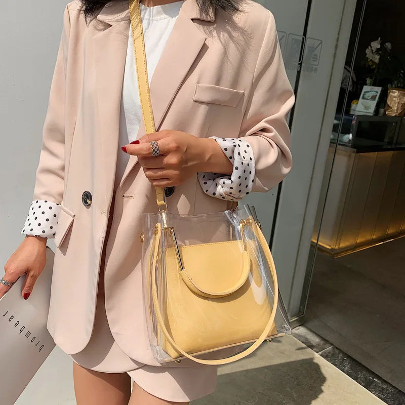 Clear Women Tote Bag PVC Transparent Shopping Bag Shoulder Handbag