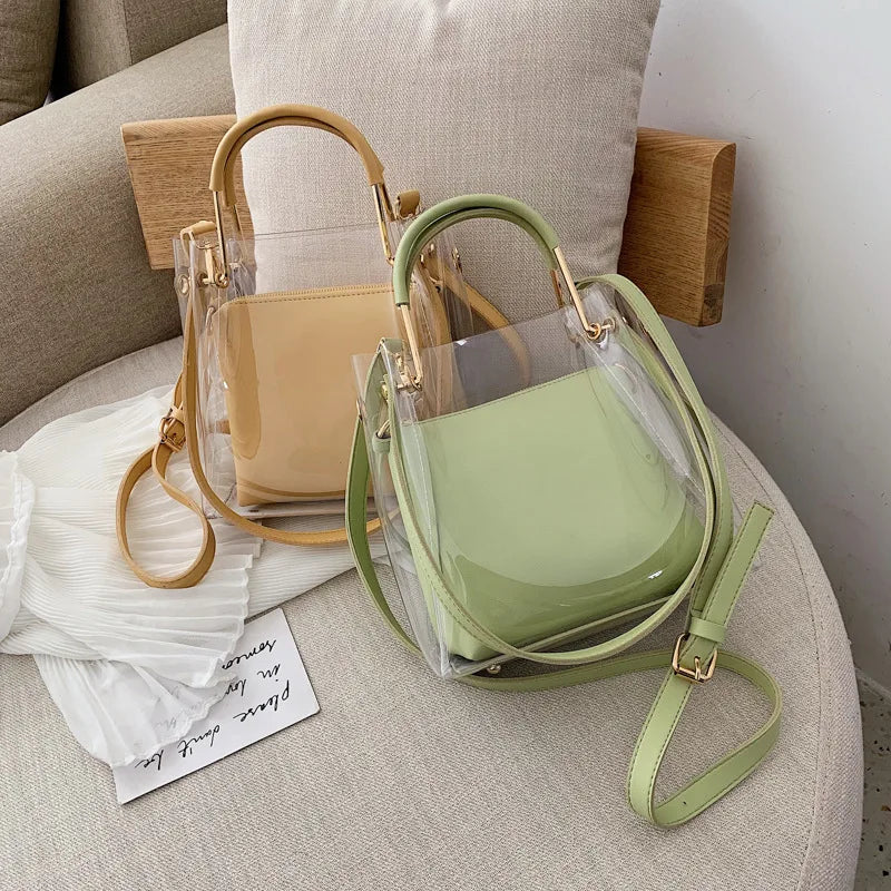 Clear Women Tote Bag PVC Transparent Shopping Bag Shoulder Handbag
