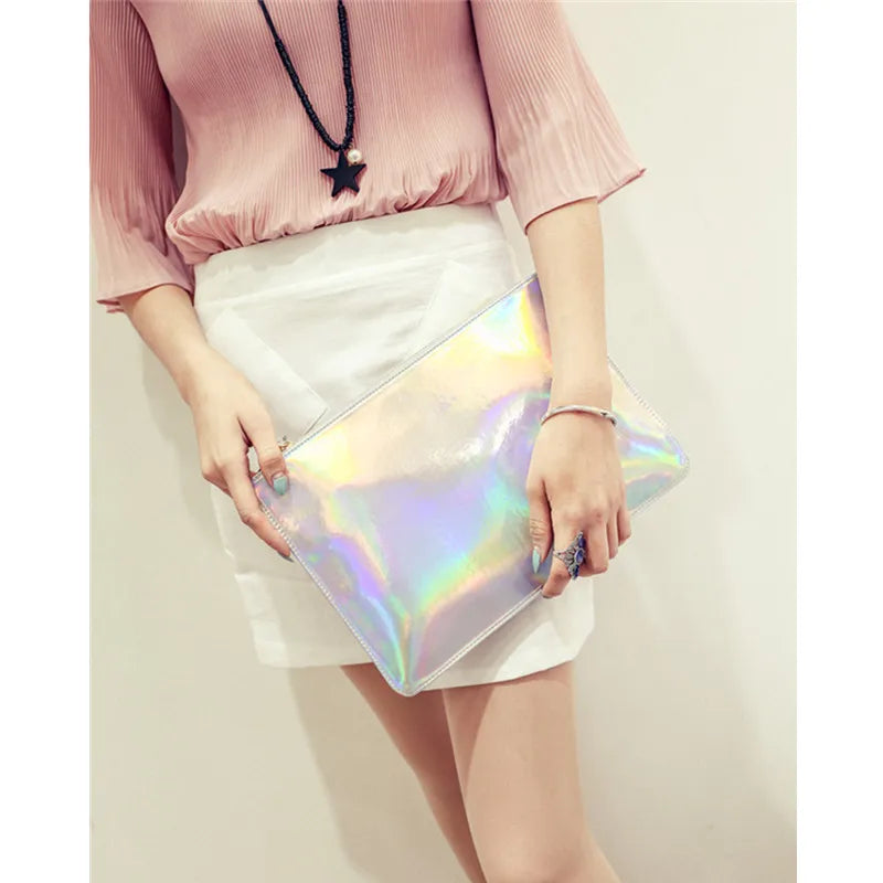 Reflective Women Clutch Handbags Pink Envelope Evening Party Dressed Club Hand B