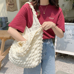 Canvas Bubble Flower Shoulder Bag for Women