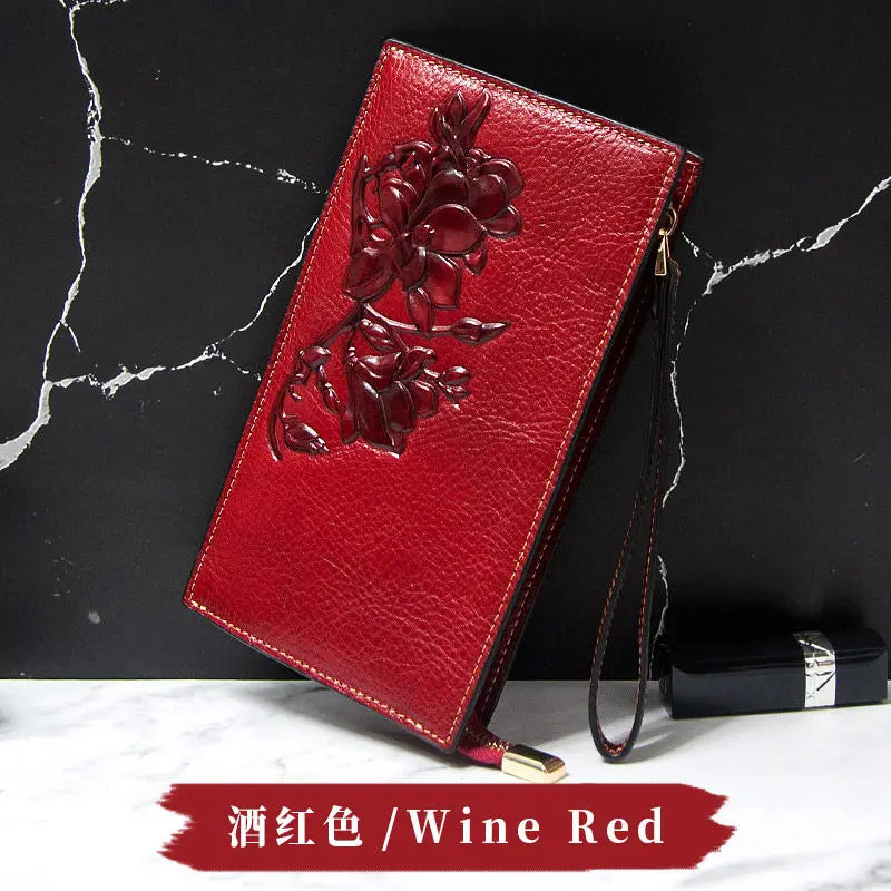 Clutch Bag Oil-proof Wax Cowhide Handbag Female Coin Wallet Cow Print Wallet