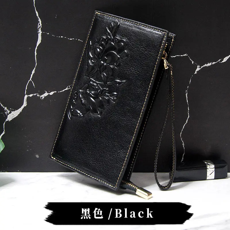Clutch Bag Oil-proof Wax Cowhide Handbag Female Coin Wallet Cow Print Wallet