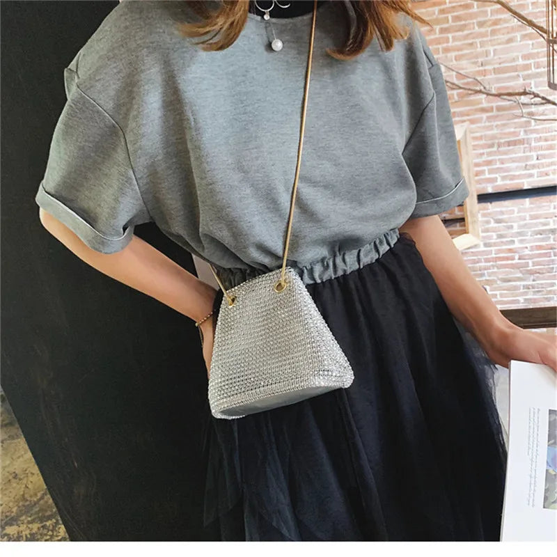 Rhinestone Chain Shoulder Bag for Women Evening Party Wedding Pouch Bag
